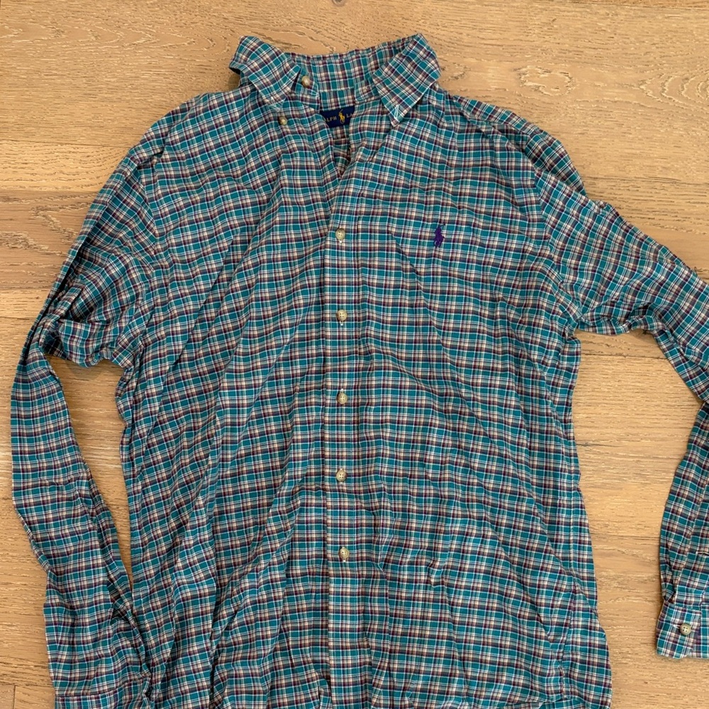 Polo by Ralph Lauren Teal and Navy Plaid Button-Down Shirt